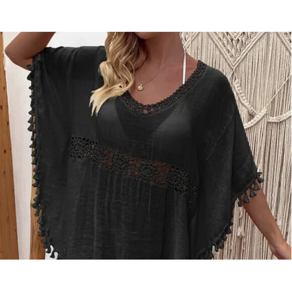 Swimsuit Cover Up With Butterfly Sleeve In Black - Picture 3 of 4